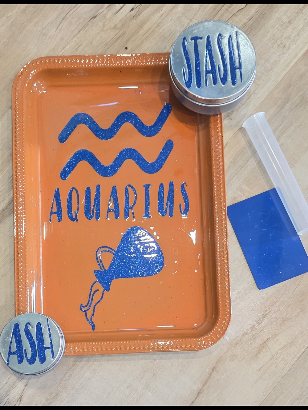 Aquarius Trinket Tray - Orange with Blue Glitter